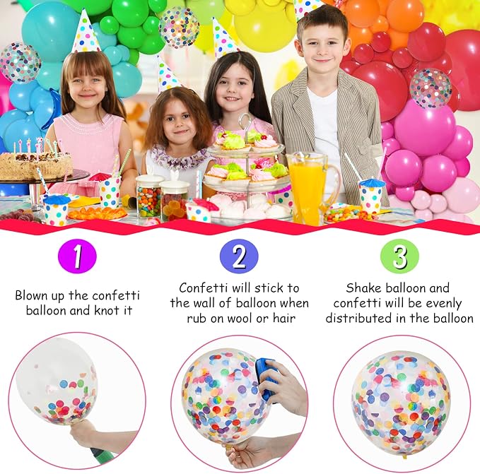 PERPAOL 146pcs Rainbow Balloon Arch Kit, 12 Assorted Multicolor Balloons for Birthday Party, Anniversary, Festival, Carnival Circus Decoration with Star Foil Confetti Balloons