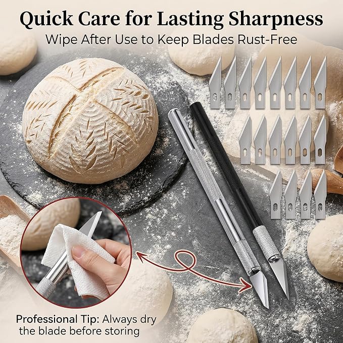 2pcs Upgraded Bread Lame with 20 Blades, Professional Sourdough Scoring Tool for Bread Scoring Tool, Safety Cover & Ergonomic Handle, Lame Breads Tools for Artisan Breads Making