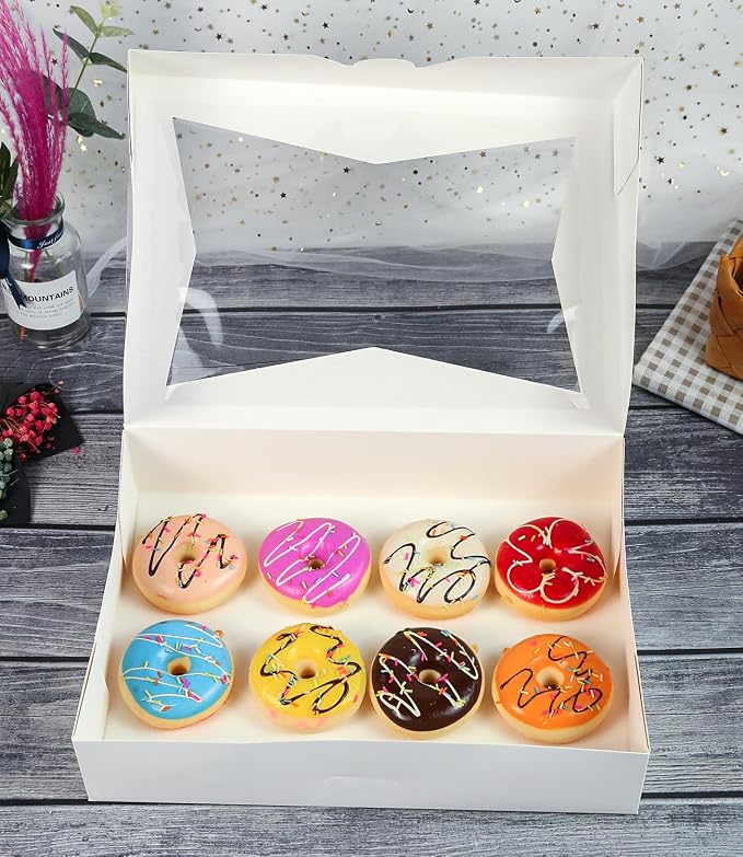 ONE MORE 14 x10 x 3inch White Lock Corner Window Bakery Cookie Boxes, Large Paperboard Container with PVC Windows for Pie, Pack of 12