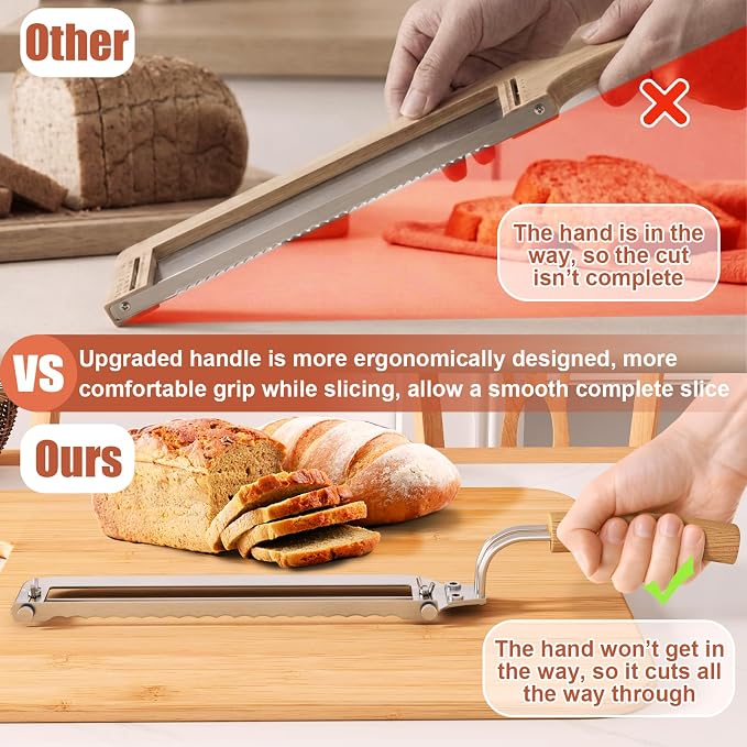 Left-Handed Adjustable Bread Knife for Homemade Bread with Precision Thickness Guide - Sourdough Bread Slicer for Homemade Bread & Sourdough Loaves, Sharp Serrated Steel Blade for Baguettes