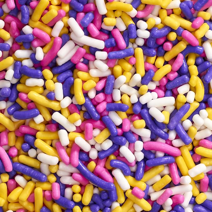 DecoPac Pastel Rainbow Sprinkles | Extra Large 26oz Pack | Cake Sprinkle Mix, Fancy Sprinkles For Cake Decorating, Handheld Container, Candy Sprinkles, Spring Cake Sprinkles - Pink, Purple, Yellow & White