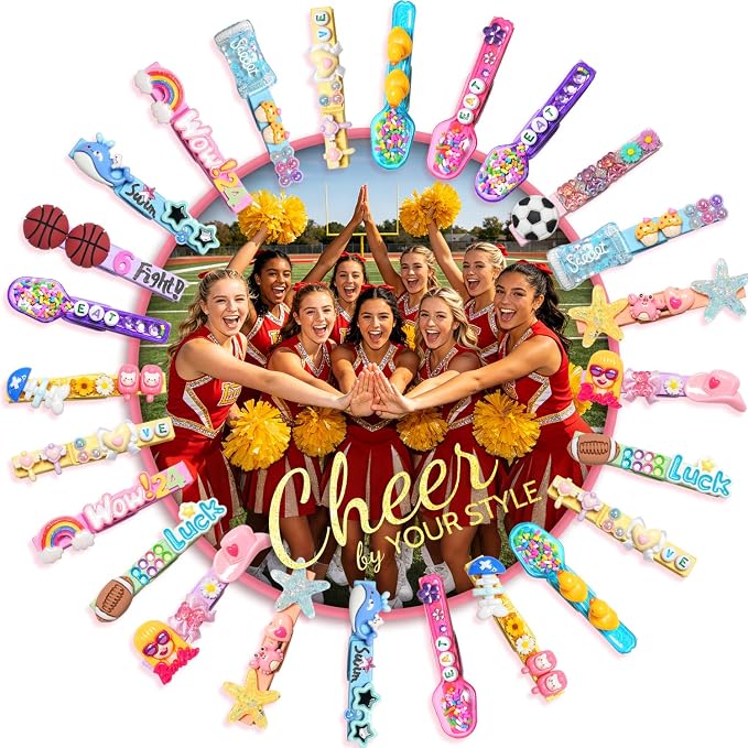 Cheer Pins, 100 pcs Clothes Pins Wooden & 350+ pcs Charms Kit, Team Diy | Wider Variety of Accessories, Fit Team of 20+People, Fade-resistant Charms, Cheer Pins for Cheerleaders, Craft, Decoration