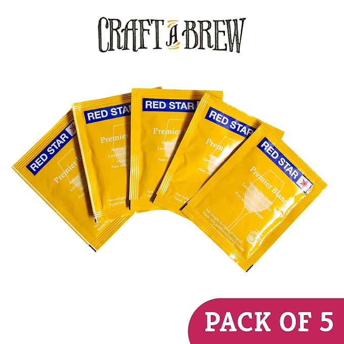 Craft A Brew - Red Star Premier Blanc Wine Yeast - All-Purpose, High-Performing Dry Wine Yeast - For Red & White Wines - Ingredients for Home Fermenting - Wine Making Supplies - 5 Pack