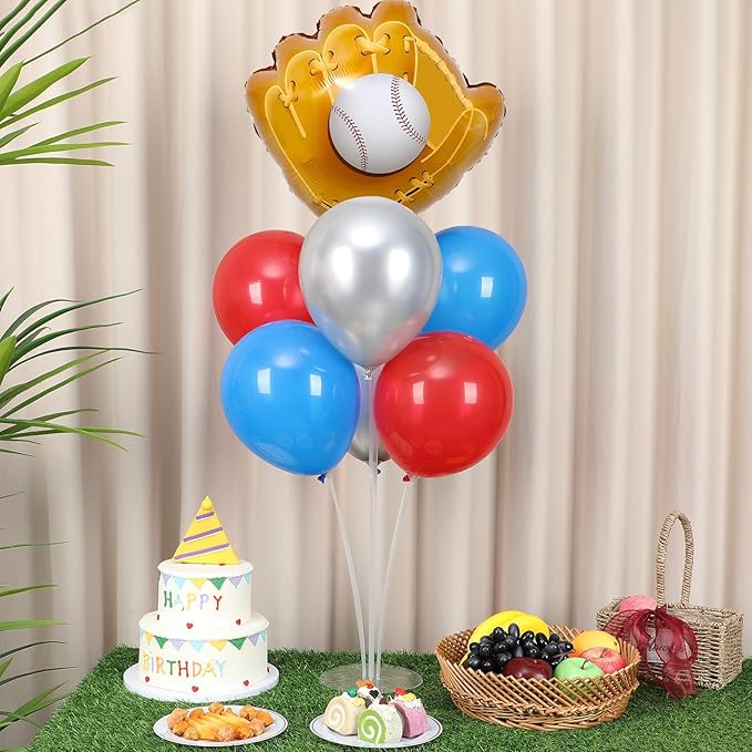 4 Sets Baseball Party Balloons Stand Kit with Baseball Glove Foil Balloons Sport Themed Party Ball Balloon Centerpiece for Tables for Game Sports Birthday Baby Shower Decoration