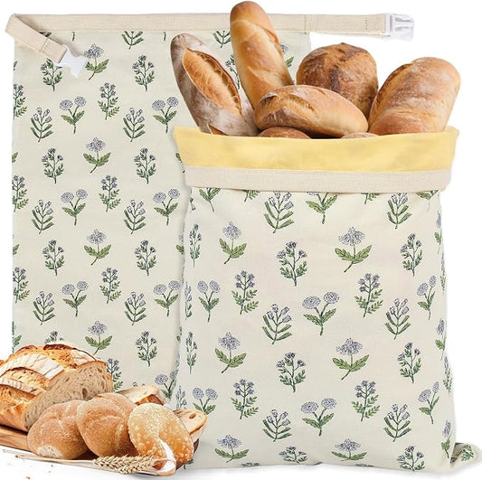 Reusable Beeswax Bread Bags for Homemade Bread & Sourdough, 2-Pack XL Airtight Food Storage Bags, Organic Cotton Linen Covers - Freezer-Friendly Freshness Preservation Keeps Fresh Longer