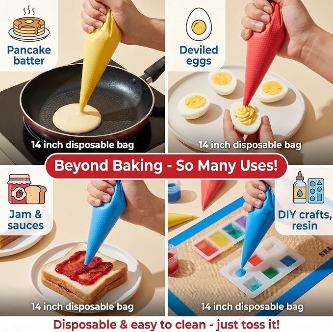 122Pieces Tipless Piping Bags - 100pcs Disposable Piping Pastry Bag for Royal Icing/Cookies Decorating - 10 Pastry Bag Ties,10 Clips &2 Scriber Needle - Best Cookie/Cake Decorating Tools (10 Inch)