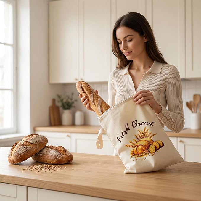 Reusable Beeswax Bread Bags for Homemade Bread Sourdough 2 Pack, 13"x17" Eco-Friendly, Natural Organic Cotton Sourdough Bag with L-shaped Zipper for Easy Loading and Cleaning