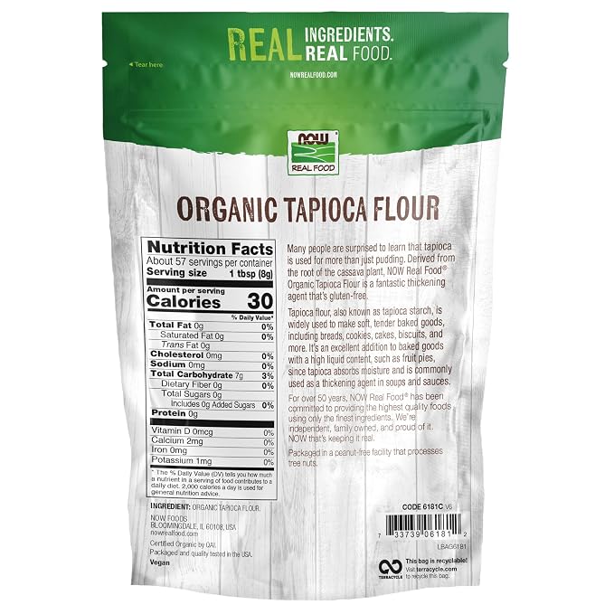 NOW Foods, Organic Tapioca Flour, Gluten-Free and Non-GMO Flour Replacement, 16-Ounce (Packaging May Vary) (Pack of 5)