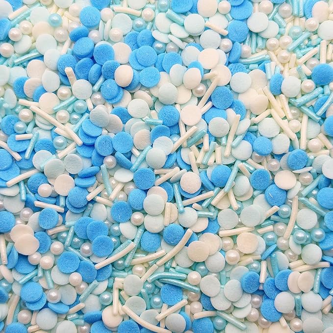 SE Si&Moos Baby Blue and White Sprinkles 3 OZ Blue and White Edible Pearls for Cake Decorating Edible Pearls and Sequins Sprinkles Mix for Baby Shower Wedding Halloween Christmas Cookie Decorations