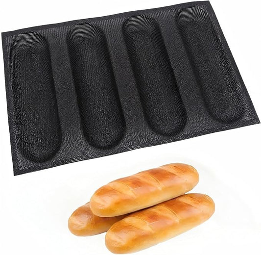 Dioycli Silicone Bread Loaf Pan for Baking Large Baguette Bread Pan Perforated Hot Dog Bun Pan 4 Loaf Non Stick Baking Liner Mat