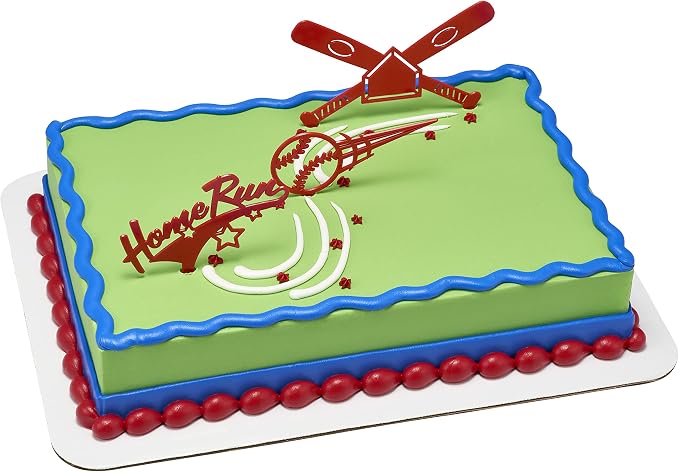 DecoSet® Home Run Baseball Set Cake Topper, Cake Decoration For Birthdays or Team Celebrations, Baseball Bats, Ball, and Home Run Cake Pics, 3 Piece Set