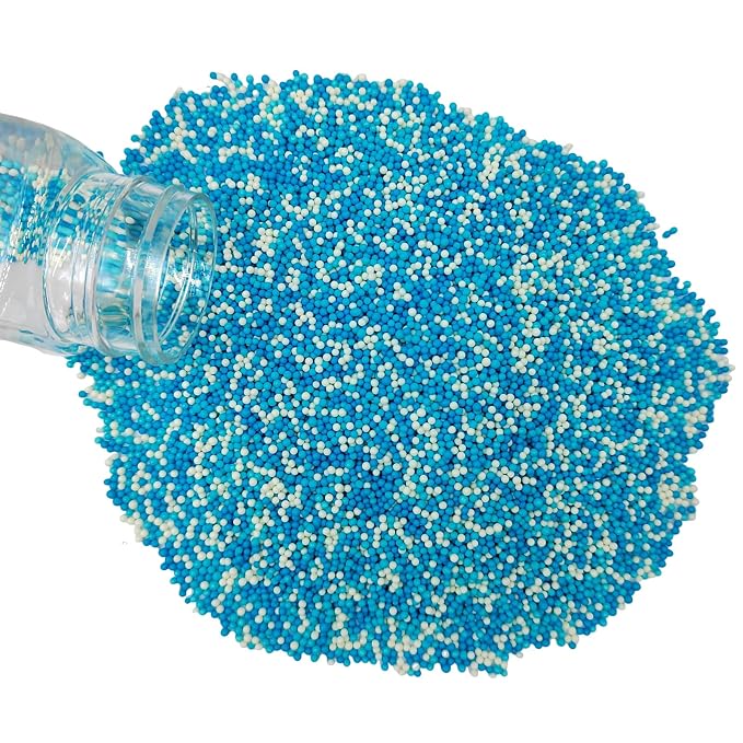 Frozen Winter Sprinkles Blue White Nonpareils Sprinkles Edible Mini Pearl Sprinkle for Cake Decorations, Baking, Ice Cream, Cookies, Donuts and Lollipops - 2mm Sugar Pearls