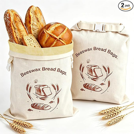 Reusable Beeswax Bread Bags 2 Pack by WSDKNS, for Sourdough & Homemade Bread, Large 17x13 Inch Linen Bag with Beeswax Lining to Keep Food Fresh | Freezer-Friendly & Stylish Design