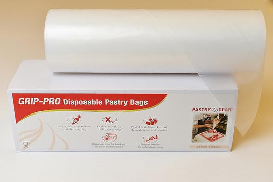 PastryGear Grip-Pro 21-Inch Nonskid Ultra Thick Disposable Pastry/Decorating/Piping Bags with Dispenser - 100 Pcs