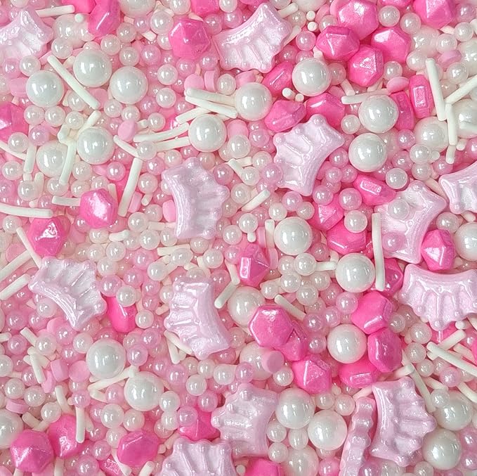 Sentovac Edible Pink Crown Mix Sprinkles for Decorating | Edible Cake Cupcake Sprinkles 1 Bottle 3.53oz/ 100g | Cookie and Ice Cream Topper Decorations