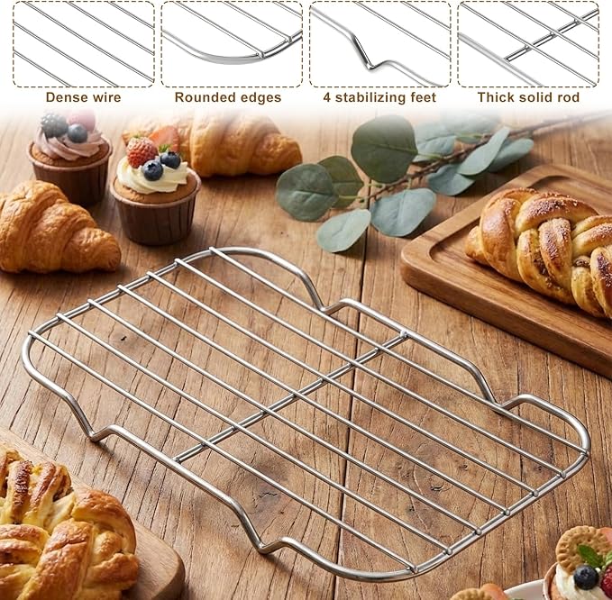 Stainless Steel Cooling Rack for Baking and Cooking, Wire Cooling Rack for Oven Roasting Grilling Drying, Heavy Duty Smooth Edge Easy Clean, Silver 5.3 x 8.46 Inch
