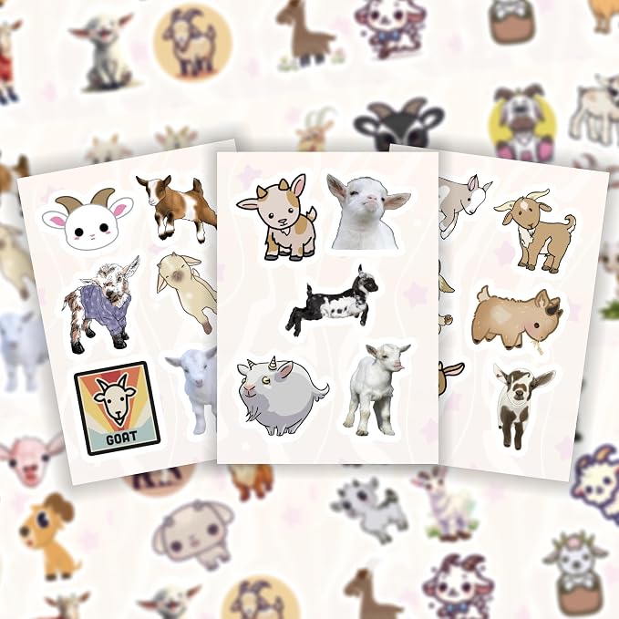 100Pcs Cute Goat Stickers for Water Bottle and Laptop - Goat Party Supplies & Decorations, Farm Animal Stickers, Waterproof Vinyl Decals, Gifts for Women & Men