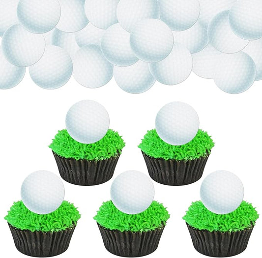 48 PCS Edible Golf Cupcake Toppers Wafer Paper Sports Balls Golf Cupcake Picks Edible Golf Cupcake Decorations for Sports Golf Ball Theme Baby Shower Kids Birthday Party Cake Decoration Supplies