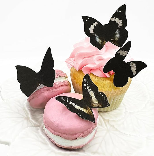 Sugar Robot Inc. Edible Butterflies Small Size Premium Crafted Made in the USA Cake and Cupcake Toppers, Decoration (black) set of 24