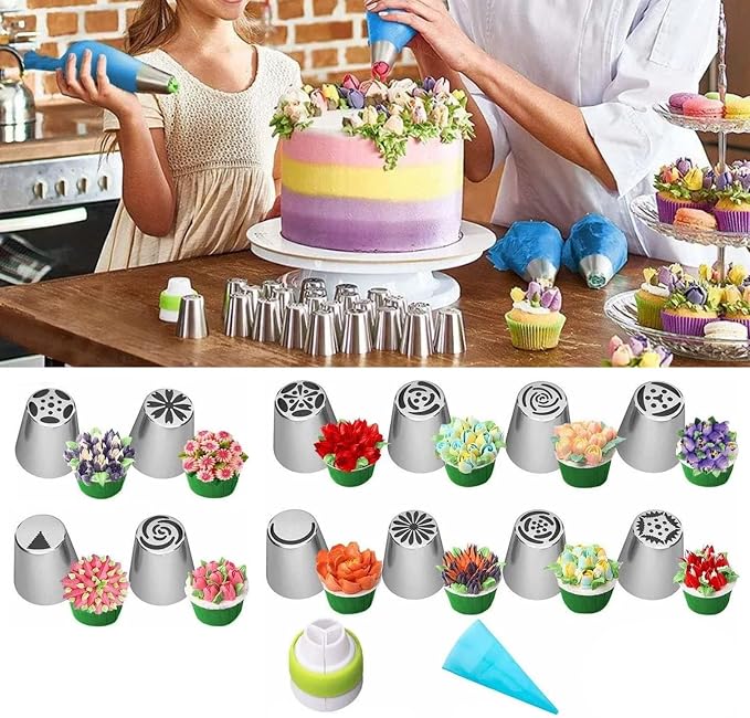 Russian Piping Tips Complete Set Beautiful Flower Frosting Nozzles for Cake Decorating Baking Supplies Stainless Steel for Novice Bakers