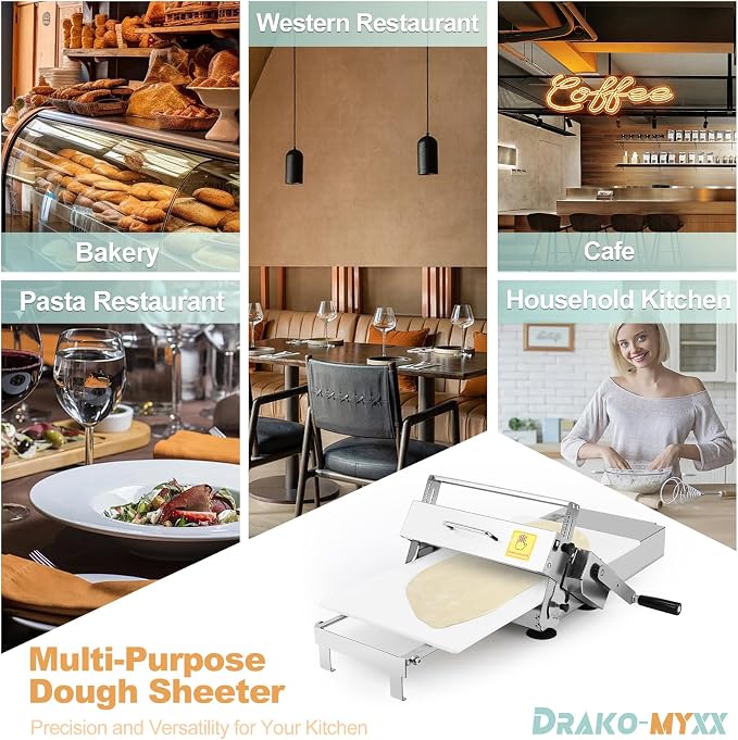 12" Folding Dough Sheeter, Includes 23.6" x 11.8" Sheeter Board, Dough Mat(23.6" x 15.8"), 2 Scrapers, 2 Pastry Brushs, Wool Brush, Manual Dough Roller with 55 Thickness Settings, Stainless Steel