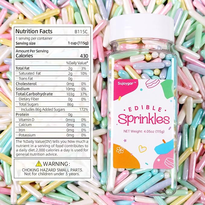 Pastel Sprinkles for Cake Decorating, Sujoygar 4.05oz Edible Colorful Sugar Rods Sprinkles for Baking Cupcake Toppers Cookie Wedding Shower Easter Chirstmas Party Supplies Birthday Celebrations