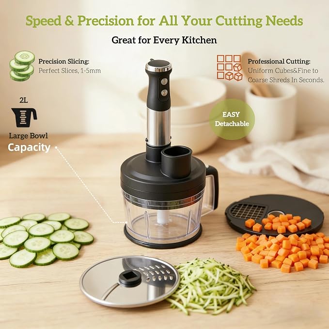 Immersion Blender Handheld 9-in-1 Hand Blender Set, Stainless Steel Stick Blender with Food Processor Bowl, Vegetable Chopper, Whisk, Masher, Baby Food Maker for Smoothies