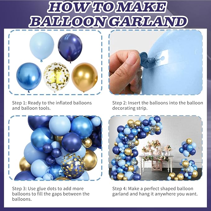 Graduation Balloon Arch Kit Blue and Gold Balloon Garland Royal Pastel Light Blue Metallic Gold Confetti Balloons for Grad Class of 2026 Boss Retirement Prom Birthday Baby Shower Party Decorations