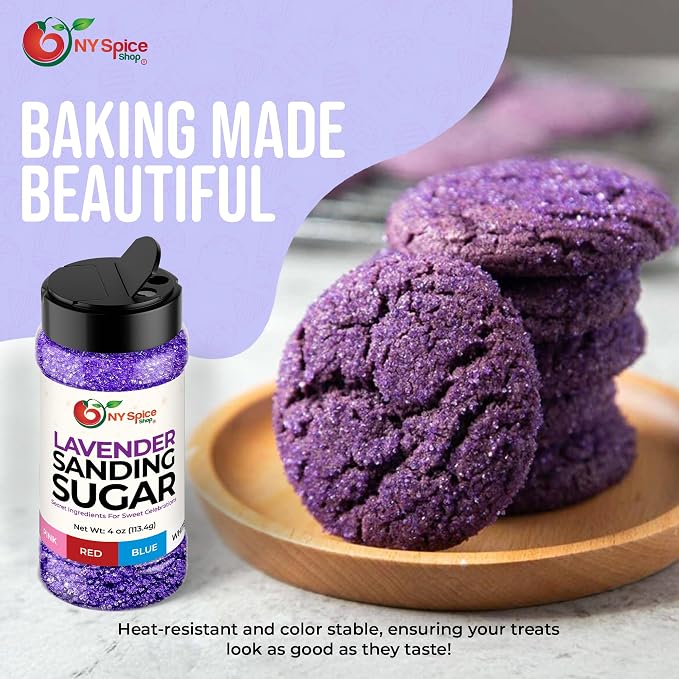 NY Spice Shop Lavender Sanding Sugar - 4 Ounce Sweet Edible Sprinkles for Party Decorations, Cake, Cupcakes, Cookies Toppings & Dessert Dishes - Colorful Sugar Sprinkles for Party Favors & Baking Treats