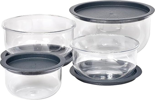 Buddeez Tritan™ Bowl Set 8 Piece - Crystal Clear Nesting Storage Bowls for Kitchen - BPA Free Mixing Bowls with Lids