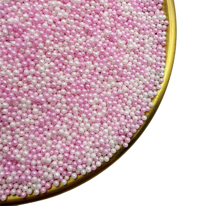 CandiJumpin 2mm Pink and White Edible Pearls, White and Pink Nonpareils Sprinkles Valentines Nonpareils Valentines Cake Decorations Small Pearl Sprinkles for Cake Decorating Mini Sugar Pearls for Baking Baby Shower Party Wedding Christmas Supplies 3 OZ