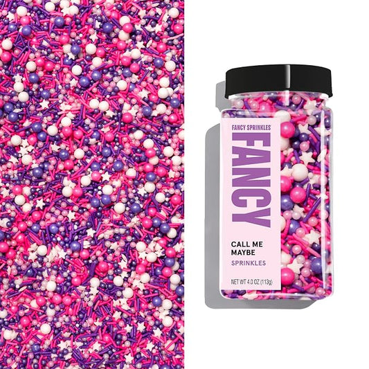Fancy Sprinkles Call Me Maybe Sprinkle Mix | Pink, Purple & White Jimmies, Stars & Candy Pearls | Cake, Cupcake & Cookie Decorating | Birthday, Baby Shower, Valentine's | 1 Pack (0.5c)