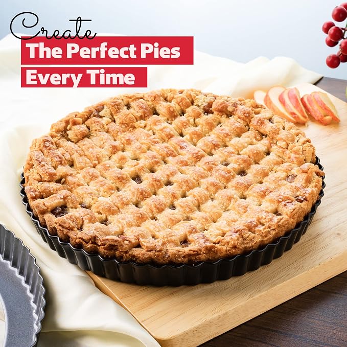 Tart Pan 11 Inch Removable Bottom- Carbon Steel Deep Quiche Pan, Rust, & Temperature Resistant 550-600 °F– Non-Stick, Perfect for Baking Fruit Tarts, Quiches & Dessert