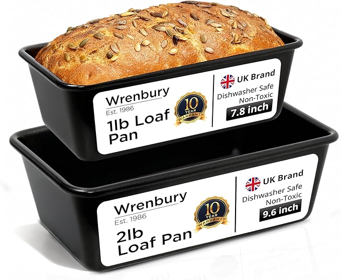 Wrenbury Non Stick Loaf Pan Set, 8 x 4 inch / 9.5 x 5.75 Inch Bread Pan | High Performance 2-Piece 1lb & 2lb Bread Loaf Pan, Nonstick Carbon Steel Bakeware Baking Pan, Set of 2