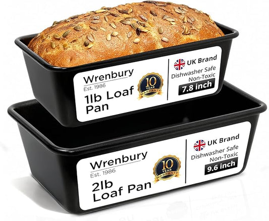 Wrenbury Non Stick Loaf Pan Set, 8 x 4 inch / 9.5 x 5.75 Inch Bread Pan | High Performance 2-Piece 1lb & 2lb Bread Loaf Pan, Nonstick Carbon Steel Bakeware Baking Pan, Set of 2