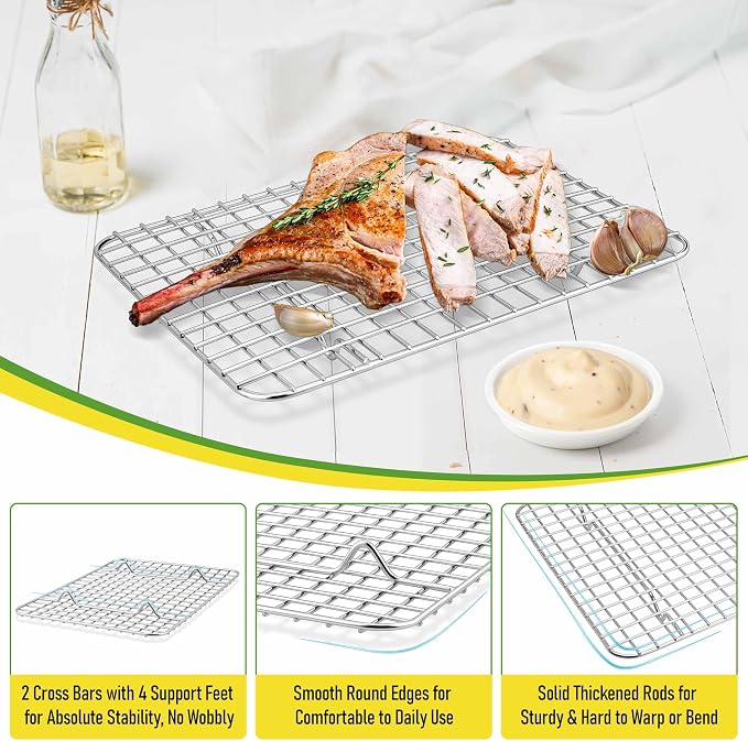Homikit 2 Pack Cooling Rack Set, 12" x 9" Stainless Steel Baking Rack for Bacon Bread Pizza, Metal Wire Oven Racks for Cooking Roasting Fit Quarter Sheet Pan, Rust Free & Dishwasher Safe