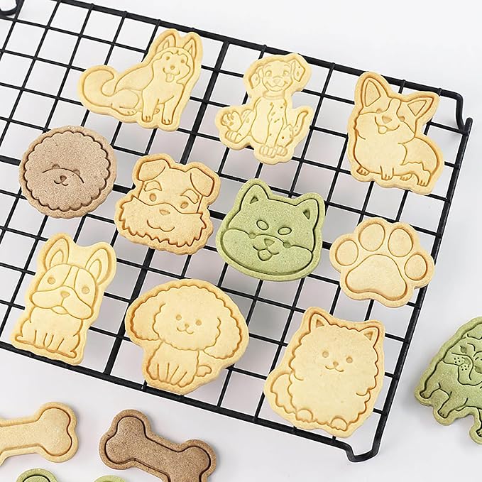 Dog Cookie Cutters 8 Pcs Cartoon Puppy Cookie Stamps Cupcake Pancake Pie Pastry Biscuit Molds for Dog Party (Puppy C)