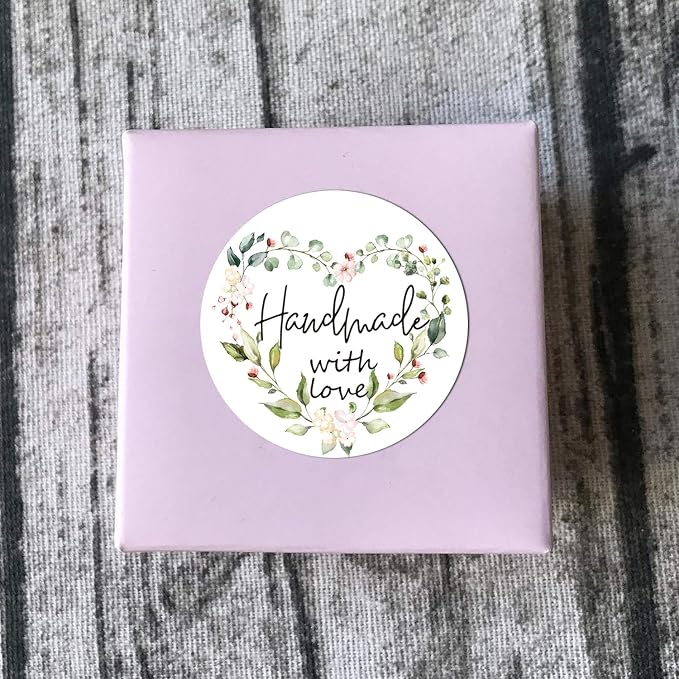 Greenery Handmade Labels, 1.4 in Round, 500 Adhesive Labels per Roll, Handmade Packaging