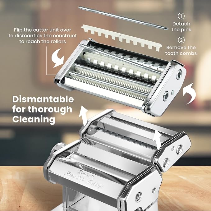 3-in-1 Pasta Maker, 9 Thickness Settings, Dough Rollers & 2 Size Cutters | Stainless Steel Construction, Sturdy & Durable, Easy to Clean, Rust-Resistant & Lightweight, Great Gift Choice