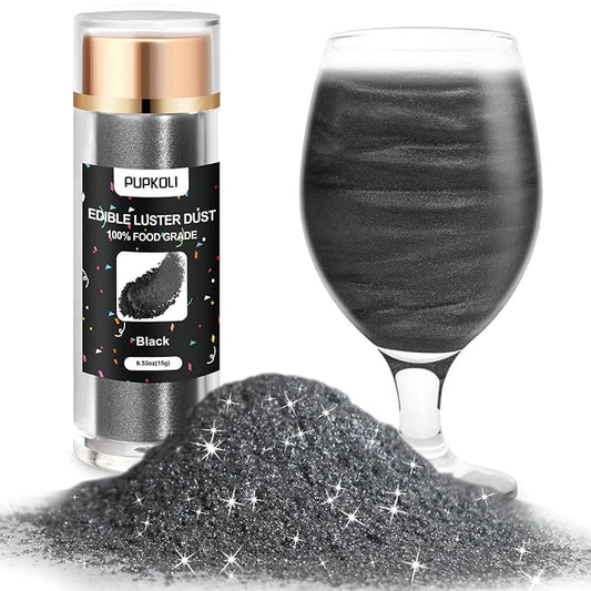 Black Edible Glitter 15g, Edible glitter for Drinks, Luster Dust Edible Shimmer Powder for Cocktails,Cakes, Baking, Party Decoration ﻿