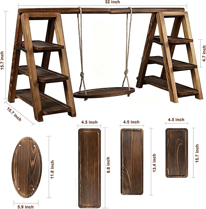 3-Tier Ladder Cupcake Display Stand Foldable Rustic Dessert Table Serving Tray Wooden Snack Platter Tower Food Holder for Cake Donut Fruit Cookie Party Wedding Birthday Baby Shower