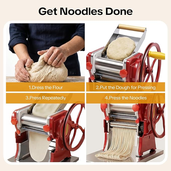 Manual Noodle Machine, Commercial Pasta Maker, Dough Sheeter Machine, Adjustable Thickness 0.5-5mm, Dough Roller Machine, Spaghetti Dough Machine for Home