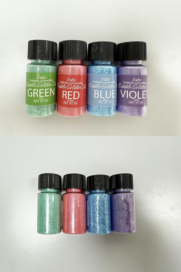 Edible Glitter Set - 4 Colors Edible Luster Dust Multicolor Food Grade Coloring Glitter for Drinks, Baking, Cake Decorating - Edible Dust Powder Shimmer Sprinkle Powder for Icing, Wine, Chocolate, Candy