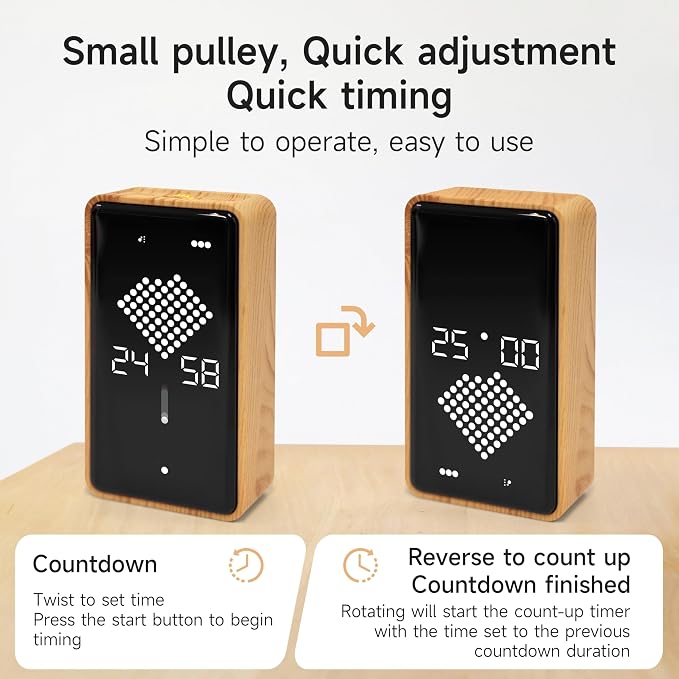 Visual Timer, Rechargeable Digital Hourglass Timer with LED Display | Large display, magnetic back and adjustable volume for classroom, kitchen, fitness, study and kids learning