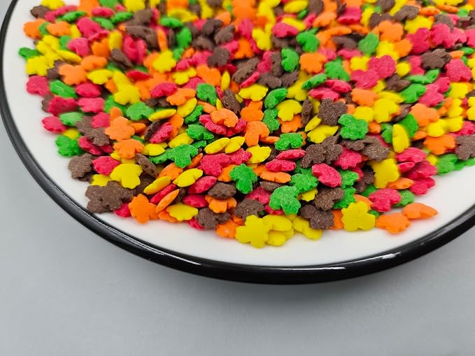 Edible Colorful Fall Mini Maple Leaves Thanksgiving Confetti Sprinkles for Cake Decorating Cookie Cupcake Topper Baking Autumn Decorations, 3.7 oz