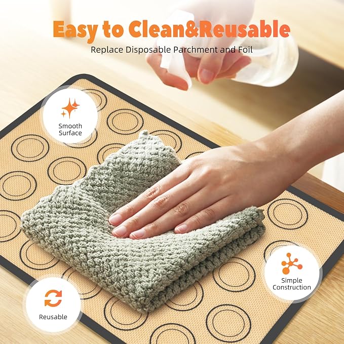 Silicone Baking Mat with 30 Circles, Non Stick Baking Mat for Macaron Cookies Pastry, Reusable Baking Mats, Silicone Circle Mats for Cake Pan