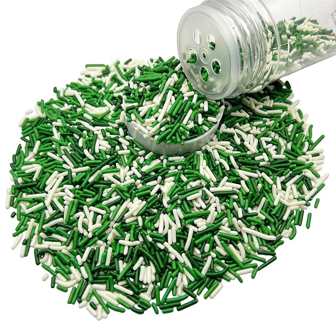 SE Si&Moos White and Green Sprinkles St. Patrick's Day Jimmy Sprinkles Sage Green and White Soft Jimmies St.Patrick's Day Cupcake Toppers for Cake Decorating,Ice Cream Toppings & Baking 2.75 OZ