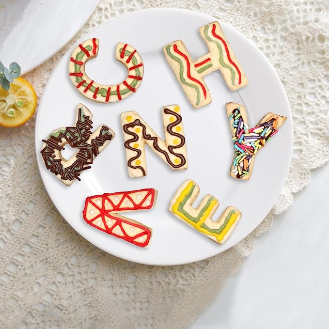 FUSOTO 26PCS Alphabet Letters Cookie Cutters Set, DIY Alphabet Cake&Cookie, Stainless Steel Cookie Cutters for Baking, Letters Shaped Baking Tool for Homemaking Biscuits, Cookie, Dough