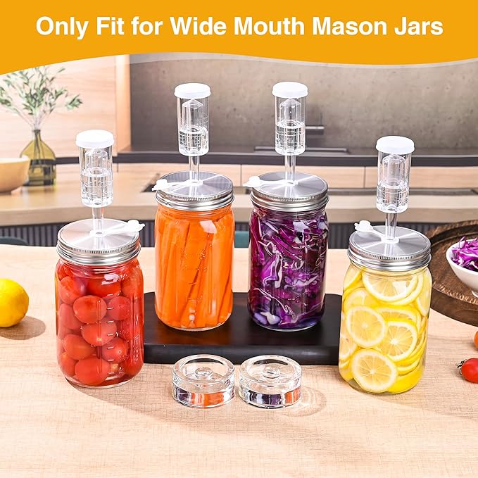 32 oz Mason Jar Fermentation Kit 4 Pack(Jar Included),Sauerkraut/Pickling Kit with 4 Pack Fermenting Jars, Glass Fermentation Weights,Fermentation Lids,Airlocks,Silicone Gaskets and Silicone Grommets