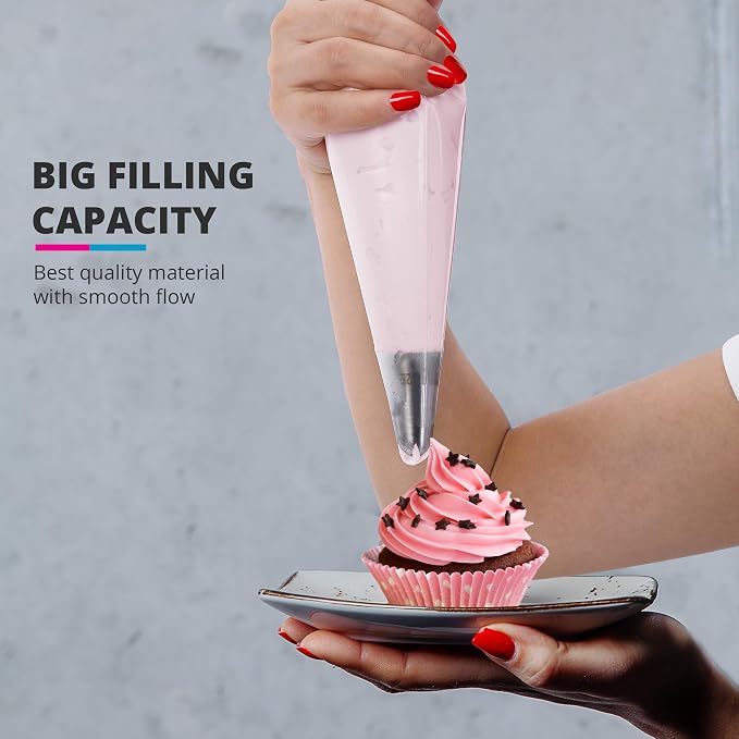 Riccle Disposable Piping Bags 16 Inch - 100 Textured Anti Burst Pastry Bags - Icing Piping Bags for Frosting - Ideal for Cakes and Cookies Decoration